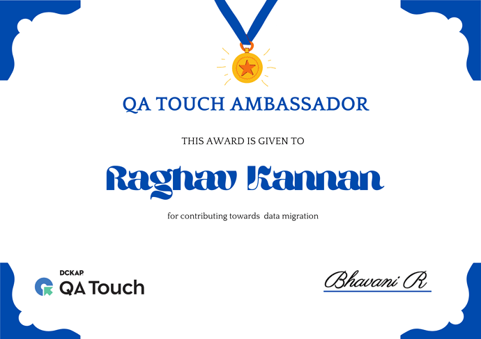 QA Touch Ambassador Certificate - Raghav