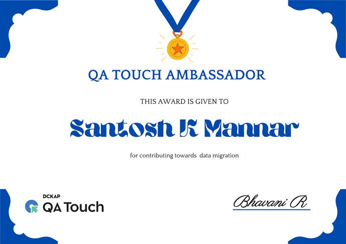 QA Touch Ambassador Certificate Santosh